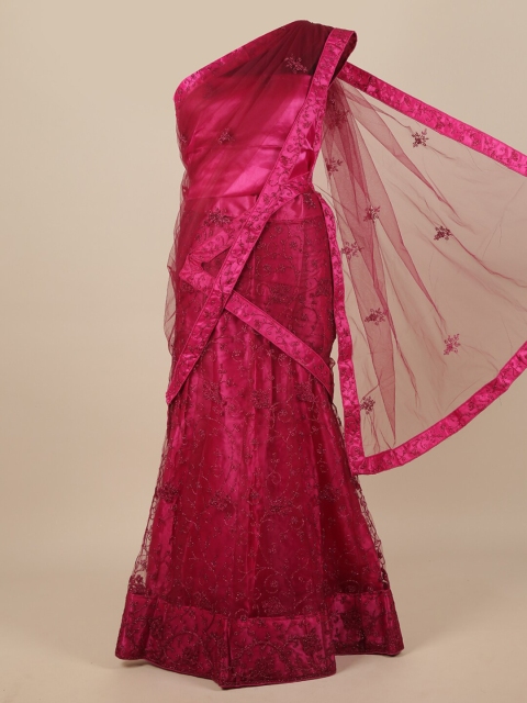 

Pothys Magenta Embroidered Unstitched Lehenga & Blouse With Dupatta