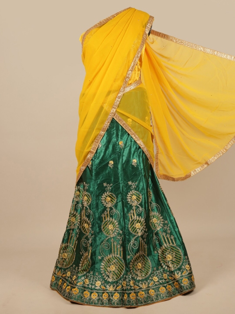 

Pothys Women Yellow & Green Embroidered Unstitched Lehenga Choli With Dupatta