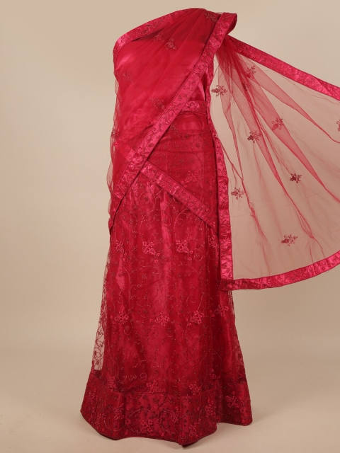 

Pothys Pink Embroidered Unstitched Lehenga & Blouse With Dupatta