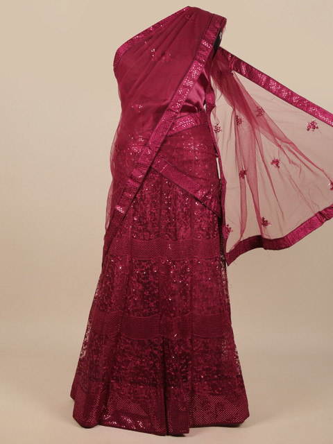 

Pothys Magenta Embroidered Unstitched Lehenga & Blouse With Dupatta