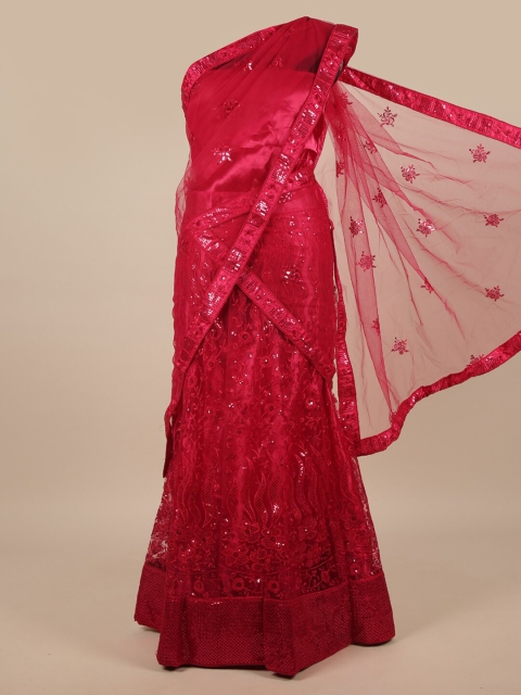 

Pothys Magenta Embroidered Unstitched Lehenga & Blouse With Dupatta