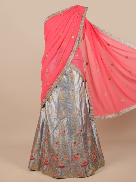 

Pothys Women Pink & Grey Embroidered Lehenga Half Saree