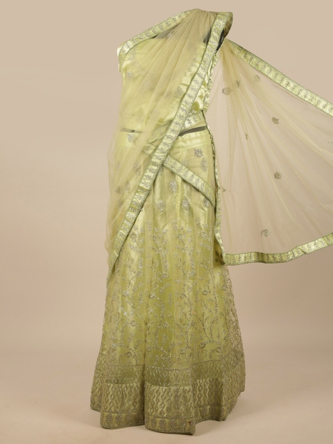 

Pothys Green Embroidered Thread Work Unstitched Lehenga & Blouse With Dupatta