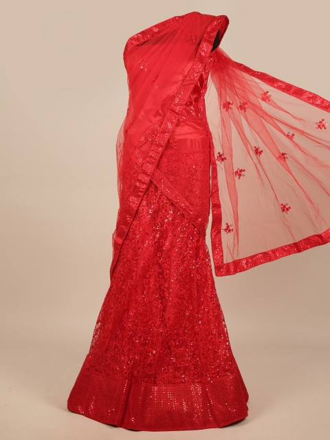 

Pothys Women Red Embroidered Unstitched Lehenga Choli With Dupatta