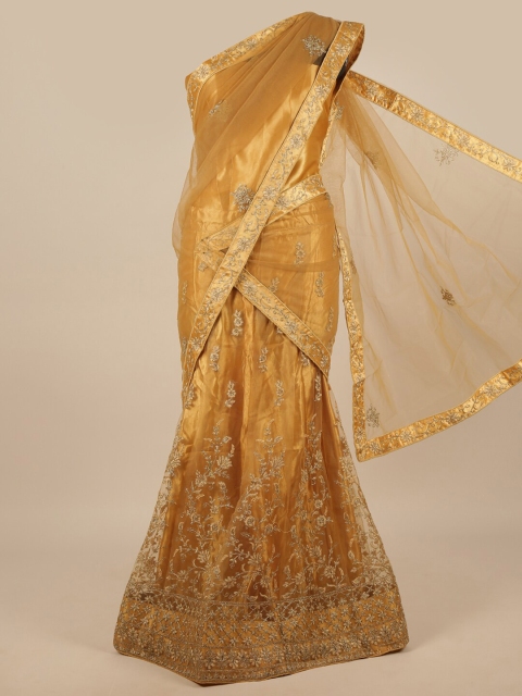

Pothys Gold-Toned & Silver-Toned Embroidered Unstitched Lehenga & Blouse With Dhavani