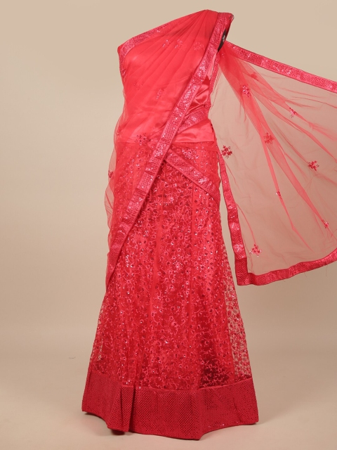 

Pothys Pink Embroidered Unstitched Lehenga & Blouse With Dupatta