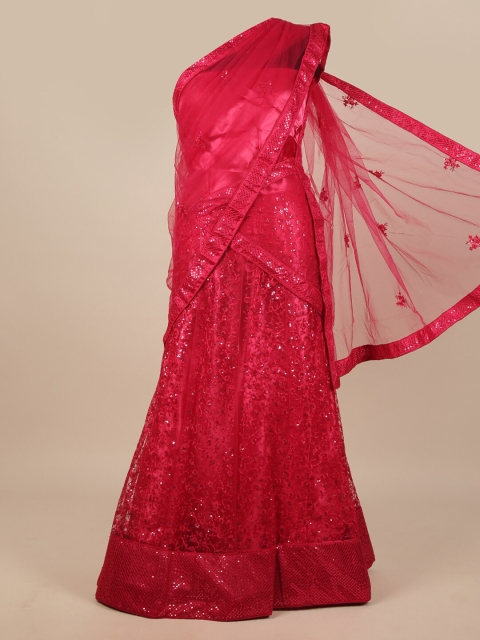 

Pothys Pink Embroidered Unstitched Lehenga & Blouse With Dupatta