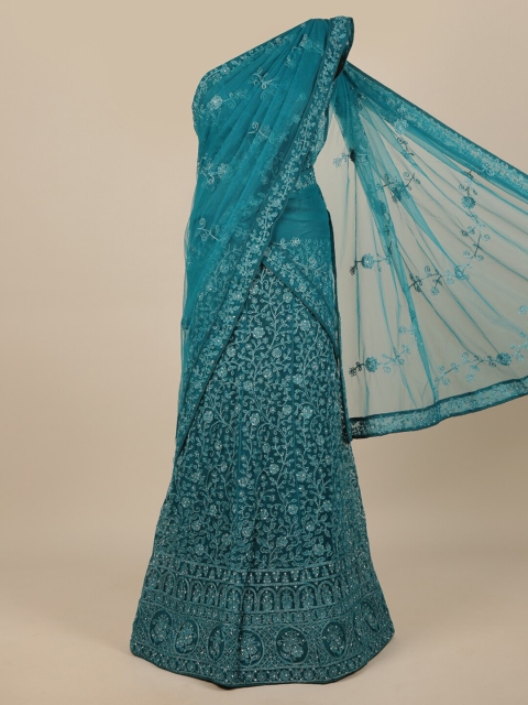 

Pothys Blue Embroidered Unstitched Lehenga & Blouse With Dupatta