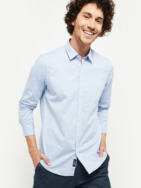 

max Men Blue Opaque Casual Shirt