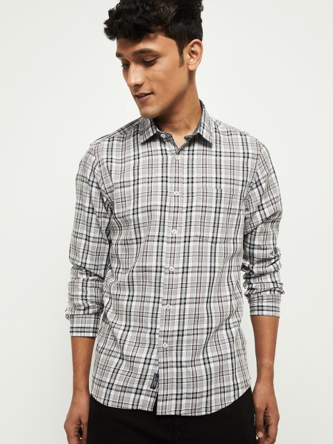 

max Men White Tartan Checks Opaque Checked Casual Shirt