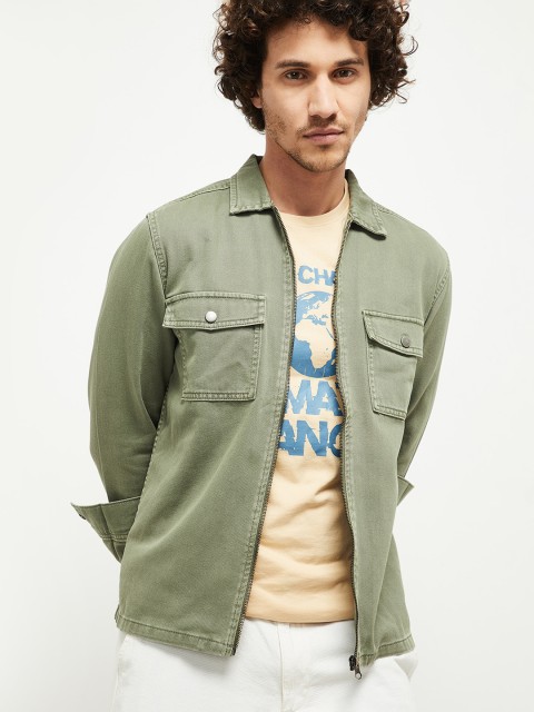 

max Men Olive Green Opaque Pure Cotton Casual Shirt