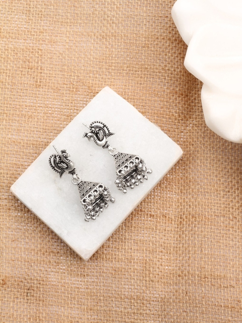

SANGEETA BOOCHRA Silver-Toned Peacock Shaped Drop Earrings
