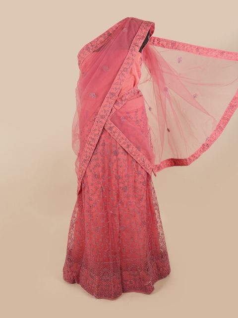 

Pothys Pink Embroidered Unstitched Lehenga & Blouse With Dupatta