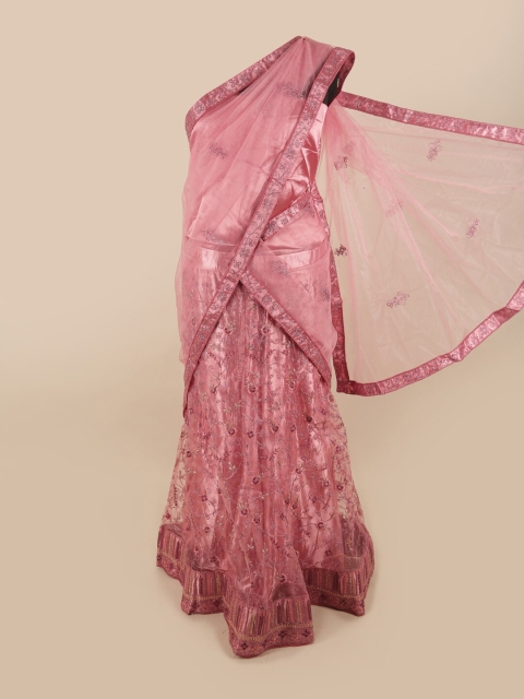 

Pothys Pink Embellished Unstitched Lehenga & Blouse With Dupatta