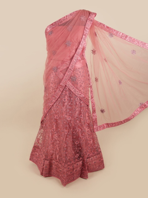 

Pothys Women Pink Embroidered Unstitched Lehenga Choli With Dupatta