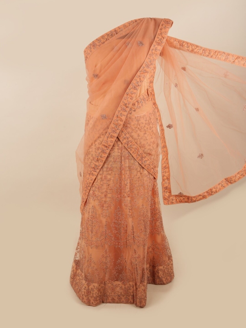 

Pothys Woman Peach-Coloured Embroidered Unstitched Lehenga & Blouse With Dupatta