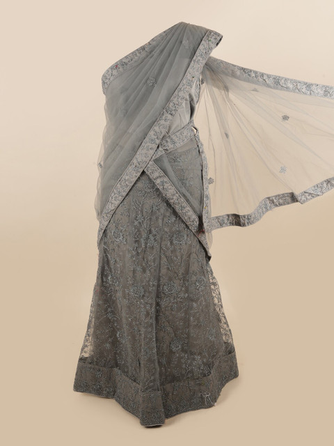 

Pothys Grey Embellished Unstitched Lehenga & Blouse With Dupatta