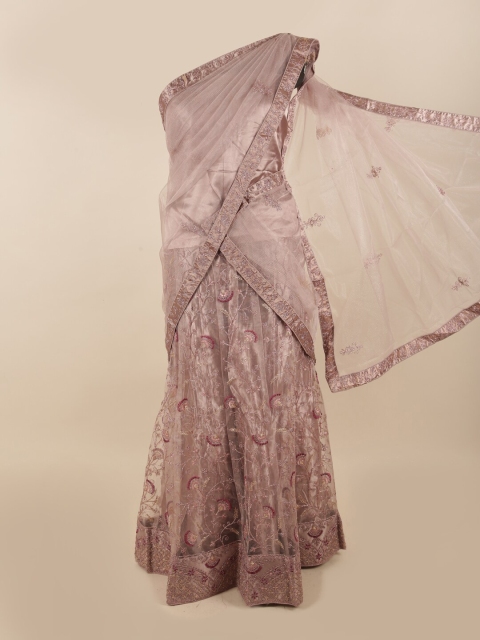 

Pothys Mauve Embroidered Unstitched Lehenga & Blouse With Dupatta