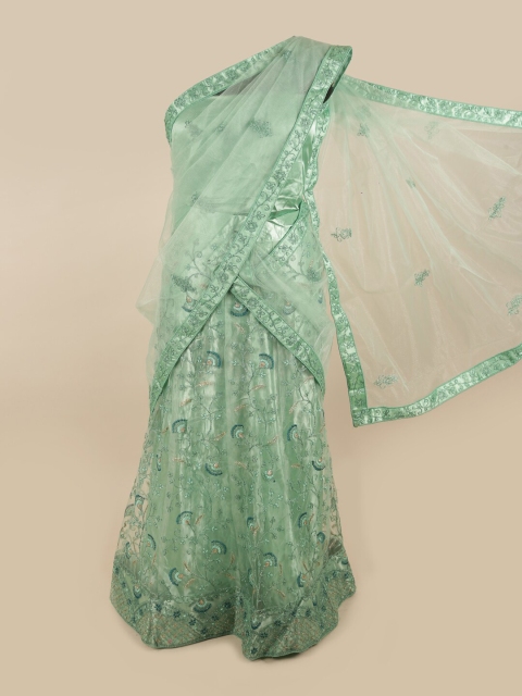 

Pothys Woman Green Embroidered Unstitched Lehenga & Blouse With Dupatta