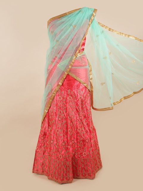 

Pothys Women Blue & Pink Embroidered Lehenga Half Saree