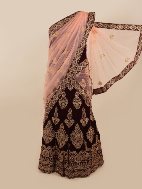 

Pothys Pink & Black Embroidered Zardozi Unstitched Lehenga & Blouse With Dupatta