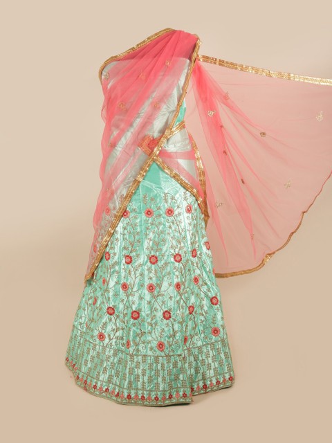 

Pothys Women Pink & Blue Embroidered Lehenga Half Saree