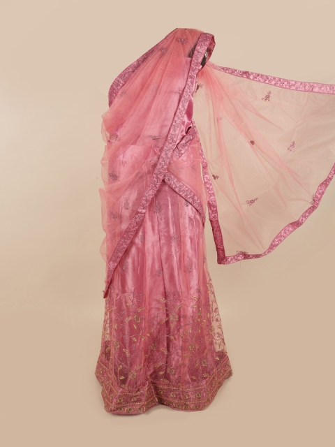 

Pothys Pink & Gold-Toned Embroidered Zardozi Unstitched Lehenga & Blouse With Dupatta