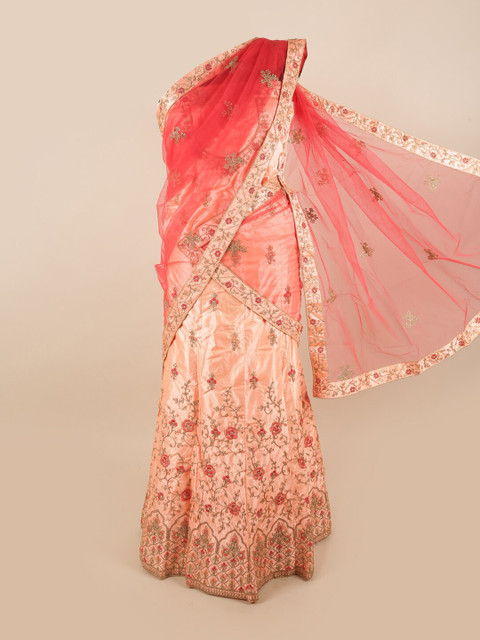 

Pothys Women Red & Pink Embroidered Unstitched Lehenga Choli With Dupatta