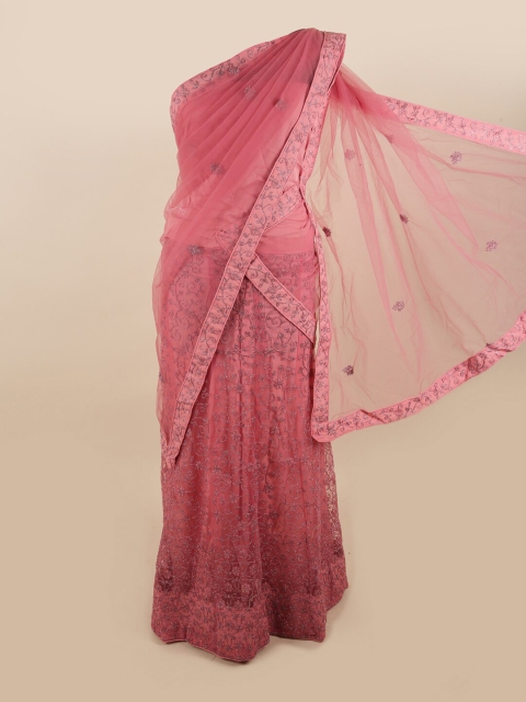 

Pothys Pink Embroidered Unstitched Lehenga & Blouse With Dupatta