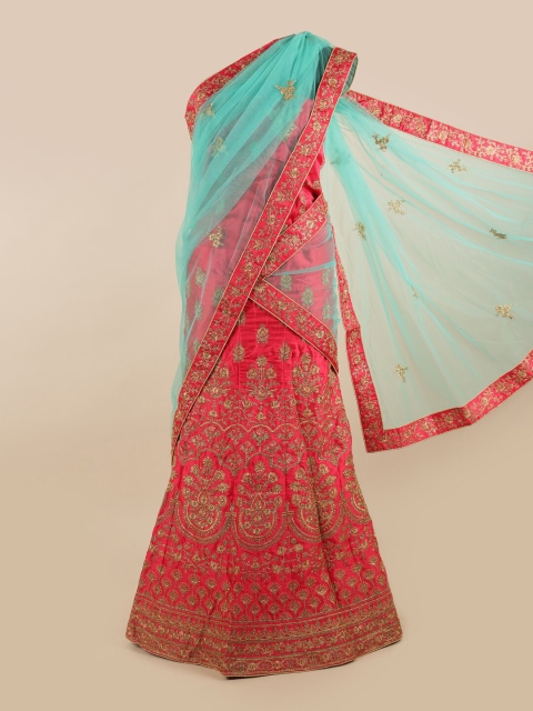 

Pothys Women Blue & Pink Embroidered Lehenga Half Saree