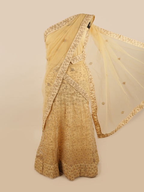 

Pothys Women Cream & Gold Embroidered Unstitched Lehenga Choli With Dupatta