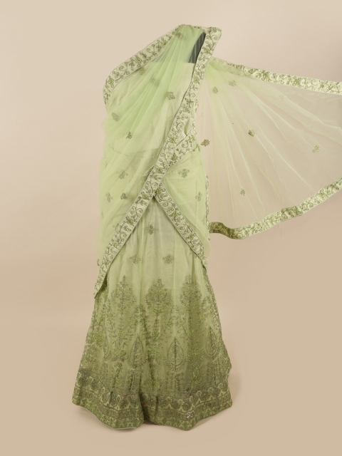 

Pothys Green & Gold-Toned Embroidered Zardozi Unstitched Lehenga & Blouse With Dupatta