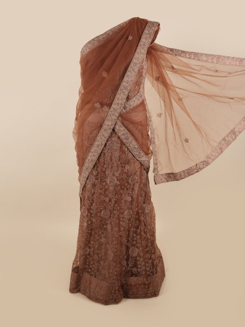 

Pothys Brown Embroidered Unstitched Lehenga & Blouse With Dupatta