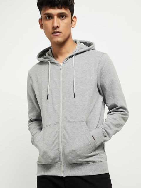 

max Men Grey Melange Hooded Sweatshirt