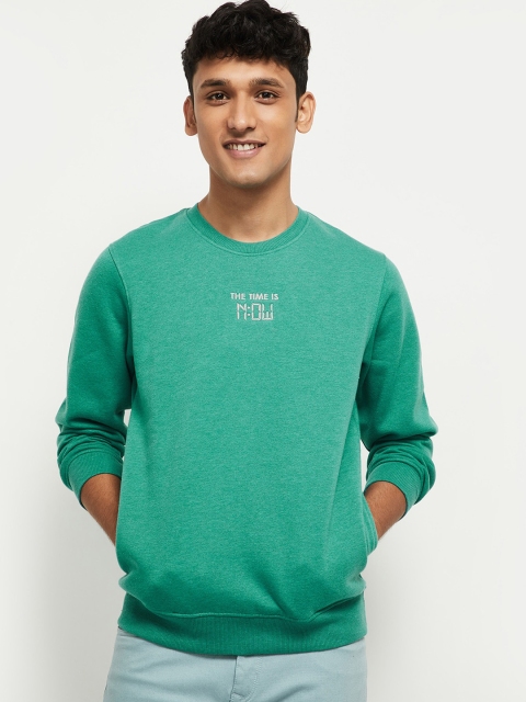 

max Men Teal Blue Solid Sweatshirt