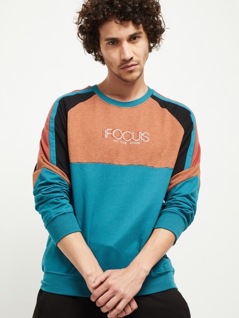 

max Men Teal Blue Colourblocked Sweatshirt