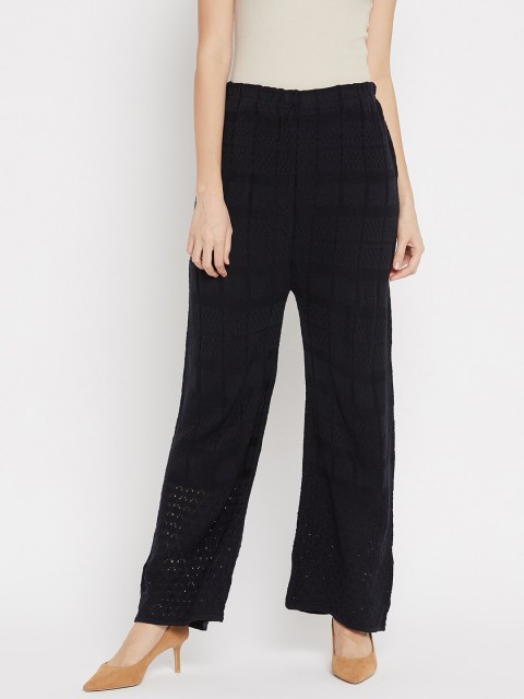 

Clora Creation Women Navy Blue Checked Knitted Ethnic Woolen Palazzos