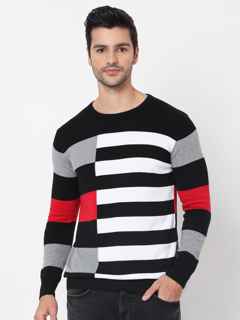 

Mufti Men Black & White Striped Pullover