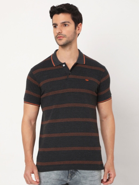 

Mufti Men Black Striped Polo Collar Slim Fit T-shirt