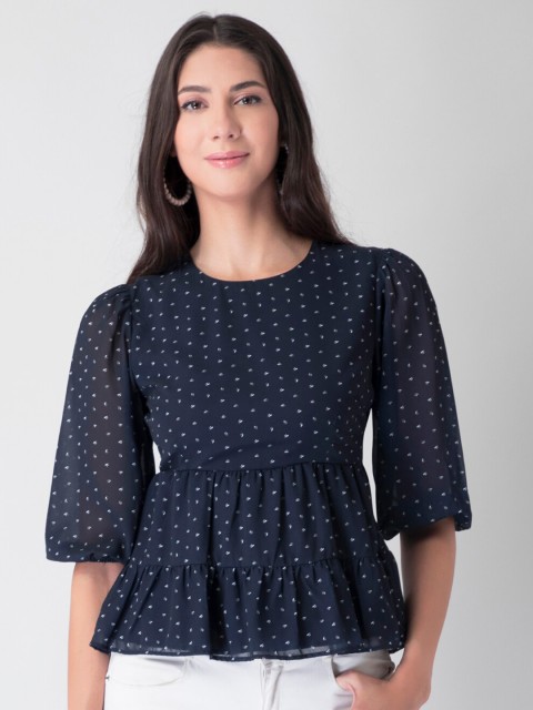 

FabAlley Blue & White Peplum Top