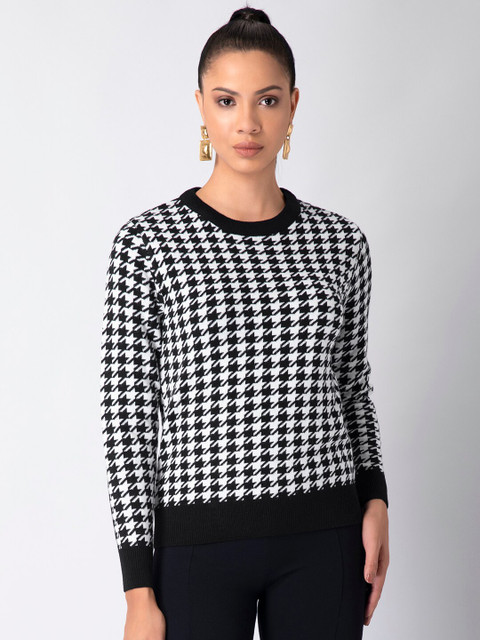 

FabAlley Women White & Black Printed Pure Cotton Pullover