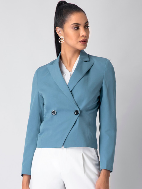 

FabAlley Women Blue Solid Single-Breasted Casual Blazer