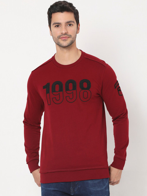

Mufti Men Maroon Printed Sweatshirt