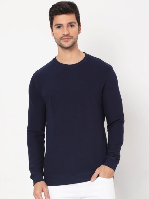 

Mufti Men Navy Blue Pure Cotton Solid Sweatshirt