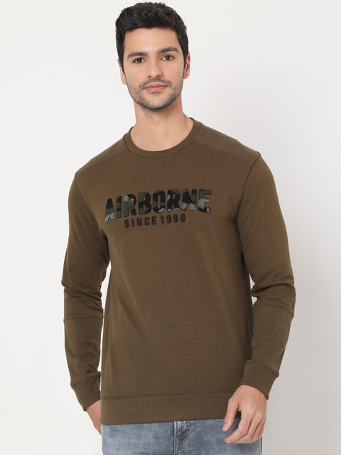 

Mufti Men Olive Green Printed Sweatshirt