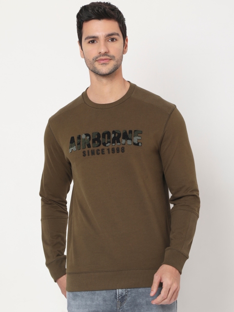 

Mufti Men Olive Green Printed Sweatshirt