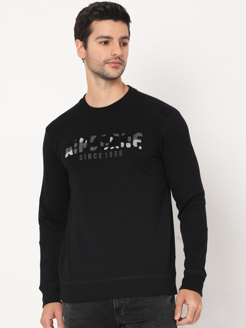 

Mufti Men Black Embroidered Pure Cotton Sweatshirt
