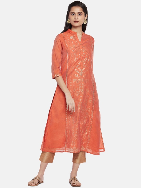 

RANGMANCH BY PANTALOONS Women Orange Ethnic Motifs Printed Kurta