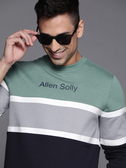 

Allen Solly Sport Men Green & Navy Blue Colourblocked Sweatshirt