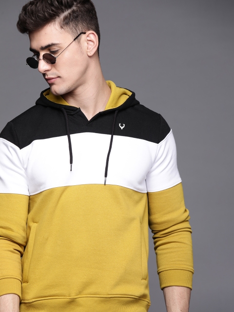 

Allen Solly Sport Men Mustard Yellow & Black Colourblocked Hooded Sweatshirt